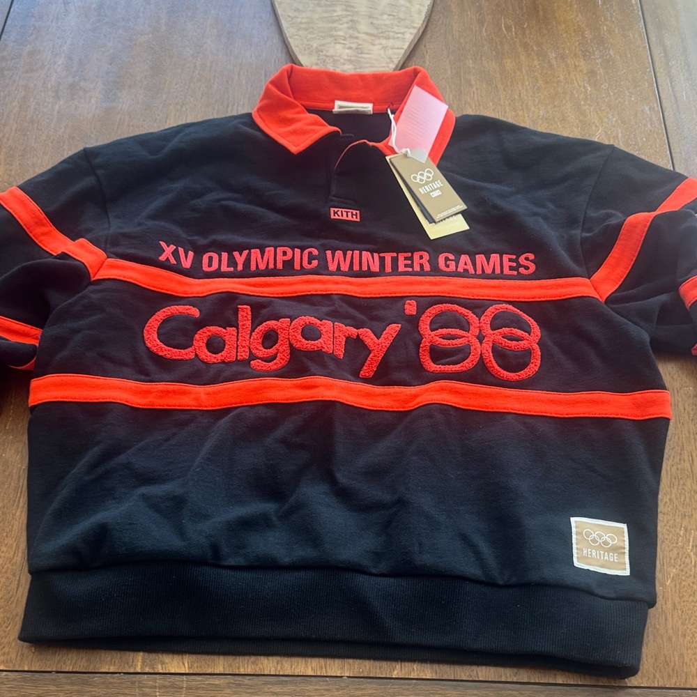 Kith Heritage OlympicPolo Sweatshirt with Red Trim - Calgary '88 Embroidery